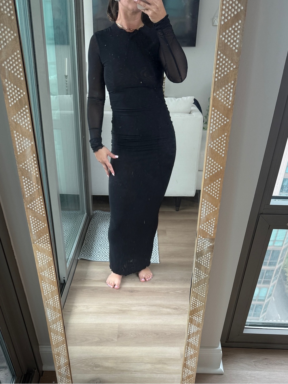 Good American Black Long Sleeve Maxi Dress